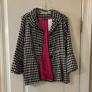 Bleu Bayou Black and White Houndstooth Blazer with Pink Lining